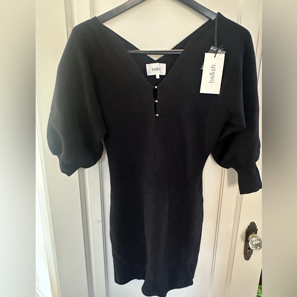 BA&SH Paris Hazia Mini Sweater Dress, Black, Size 1